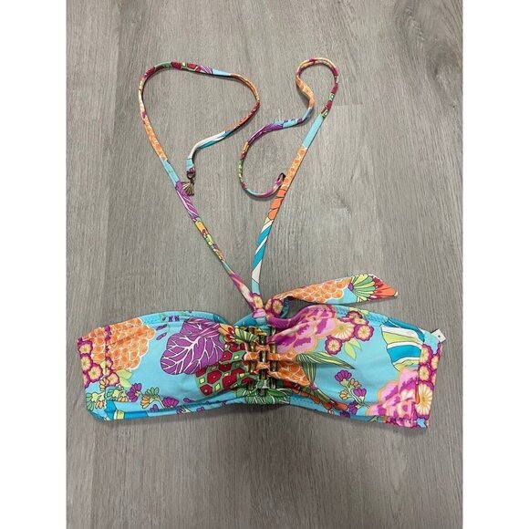Trina Turk Tokyo Bay Floral Bandeau Bikini Set W/ Sash Hipster Size 4 - Picture 1 of 6